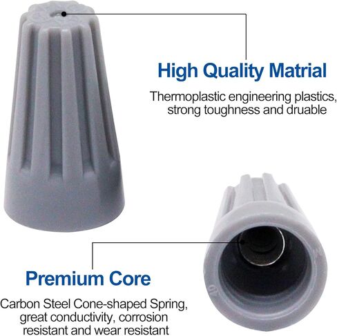 صواميل الأسلاك، أغطية الأسلاك، الموصلات الكهربائية، موصلات الأسلاك العازلة، صامولة الأسلاك، موصلات صواميل الأسلاك، إدراج ملفوف مع زنبرك، للتوصيل السريع (رمادي، 60 قطعة) in Kuwait