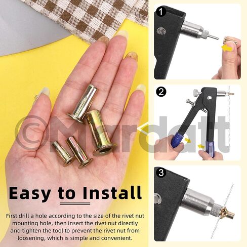 34Pcs 4 Sizes Multi-Grip Rivet Nut Assortment Kit, M4 M5 M6 M8 Zinc-Plated Flat Head Shank Threaded Insert Nut for Industrial Construction Fasteners in Saudi Arabia
