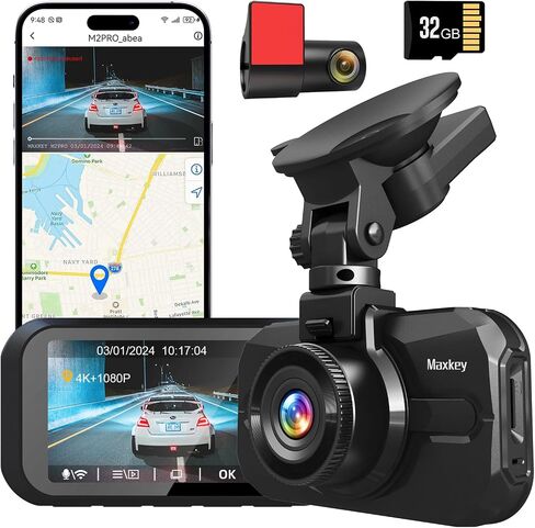 كاميرا داش كام أمامية وخلفية 4K، كاميرا داش كام مدمجة 5G Wi-Fi GPS، بطاقة مجانية 32 جيجابايت، رؤية ليلية، زاوية واسعة 170 درجة، WDR، وضع انتظار 24 ساعة، يدعم 512 جيجابايت كحد أقصى in Saudi Arabia
