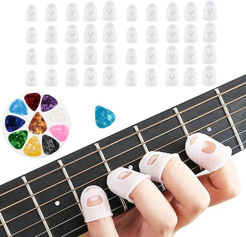 40 Pcs Guitar Fingertip Protectors, Silicone Guitar Finger Guards, Guitar Fingertip Protection, Covers Caps for Stringed Instruments Like Guitar, Ukulele, Bass, Sewing and Embroidery (5 Sizes) in Kuwait