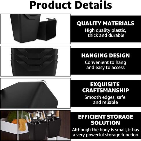 12 PCS Hanging Cup Holders Rolling Cart Accessories Utility Cart Accessories Hanging Pencil Holder Space Saving Hanging Storage Basket for Home Decor Office Art Craft Supplies, Black in Kuwait