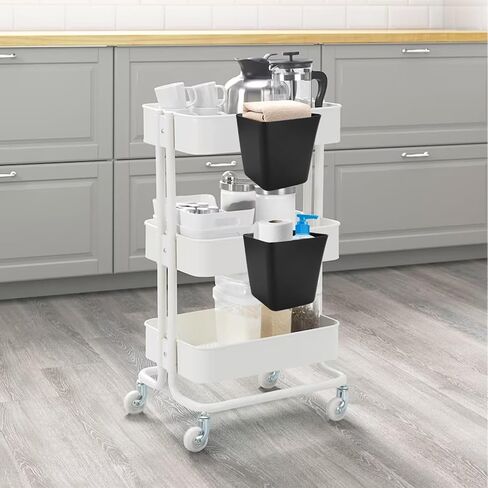 12 PCS Hanging Cup Holders Rolling Cart Accessories Utility Cart Accessories Hanging Pencil Holder Space Saving Hanging Storage Basket for Home Decor Office Art Craft Supplies, Black in Kuwait