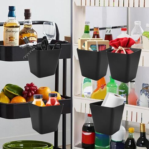 12 PCS Hanging Cup Holders Rolling Cart Accessories Utility Cart Accessories Hanging Pencil Holder Space Saving Hanging Storage Basket for Home Decor Office Art Craft Supplies, Black in Kuwait