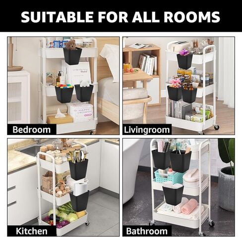 12 PCS Hanging Cup Holders Rolling Cart Accessories Utility Cart Accessories Hanging Pencil Holder Space Saving Hanging Storage Basket for Home Decor Office Art Craft Supplies, Black in Kuwait