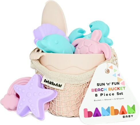 BAMBAM Baby – Premium Silicone Beach Toys for Toddlers & Baby | 100% BPA Free, Safety Tested | 8 Piece Sand Bucket Set for Kids Ages 6 Months and Up (Beach Blue) in Saudi Arabia
