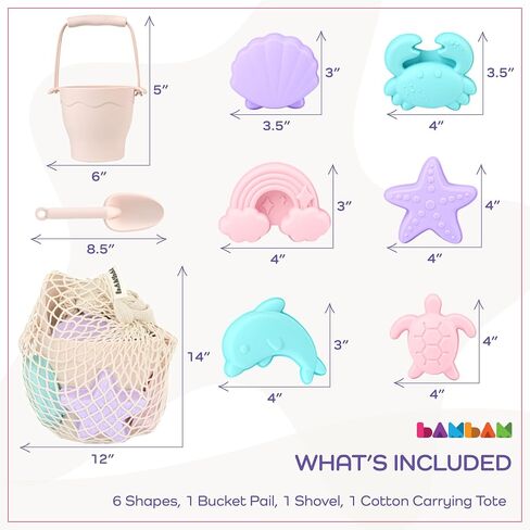 BAMBAM Baby – Premium Silicone Beach Toys for Toddlers & Baby | 100% BPA Free, Safety Tested | 8 Piece Sand Bucket Set for Kids Ages 6 Months and Up (Beach Blue) in Saudi Arabia