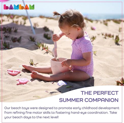 BAMBAM Baby – Premium Silicone Beach Toys for Toddlers & Baby | 100% BPA Free, Safety Tested | 8 Piece Sand Bucket Set for Kids Ages 6 Months and Up (Beach Blue) in Saudi Arabia