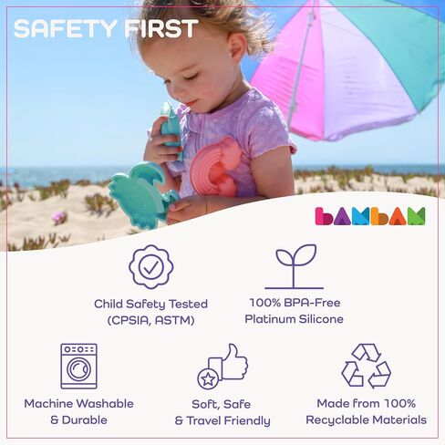 BAMBAM Baby – Premium Silicone Beach Toys for Toddlers & Baby | 100% BPA Free, Safety Tested | 8 Piece Sand Bucket Set for Kids Ages 6 Months and Up (Beach Blue) in Saudi Arabia