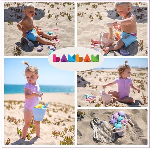 BAMBAM Baby – Premium Silicone Beach Toys for Toddlers & Baby | 100% BPA Free, Safety Tested | 8 Piece Sand Bucket Set for Kids Ages 6 Months and Up (Beach Blue) in Saudi Arabia
