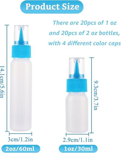 40 Pack Small Squeeze Writer Bottles 2 Oz, 20 Each (1 & 2 Oz) Small Cookie Icing Bottles, Small Easy Squeeze Bottle for Food Coloring, Food DIY & Ice Cream Decoration in Kuwait