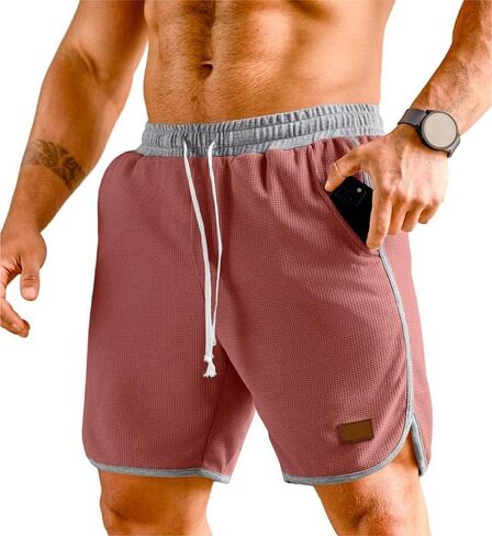 JMIERR Mens Athletic Shorts Casual Elastic Waist Drawstring Stretch Short Waffle Beach Running Shorts Workout Sweat Gym Short in Saudi Arabia