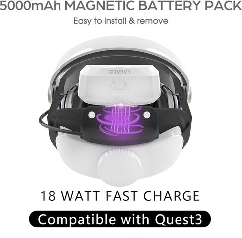 حزام رأس هالو قابل لإعادة الشحن بقدرة 5000 مللي أمبير في الساعة لـ Quest 3، يطيل وقت تشغيل سماعة الواقع الافتراضي، بولي يوريثان ناعم صديق للبشرة لمزيد من الراحة Quest 3 الملحقات in Kuwait