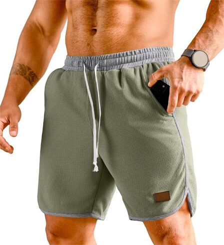 JMIERR Mens Athletic Shorts Casual Elastic Waist Drawstring Stretch Short Waffle Beach Running Shorts Workout Sweat Gym Short in Saudi Arabia