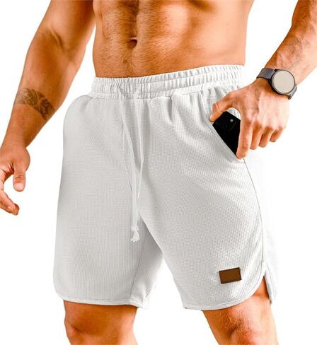 JMIERR Mens Athletic Shorts Casual Elastic Waist Drawstring Stretch Short Waffle Beach Running Shorts Workout Sweat Gym Short in Kuwait