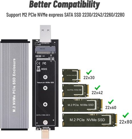 M.2 NVMe PCIe SSD Enclosure Adapter, Solid State Drive External Enclosure with USB3.2 Gen2 USB C Dual Connector, for Computer, Laptop, OTG Enabled Phone in Saudi Arabia