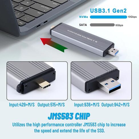 M.2 NVMe PCIe SSD Enclosure Adapter, Solid State Drive External Enclosure with USB3.2 Gen2 USB C Dual Connector, for Computer, Laptop, OTG Enabled Phone in Saudi Arabia