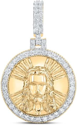 Jewels By Lux 10kt Yellow Gold Mens Round Diamond Jesus Face Circle Charm Pendant 3/4 Cttw in Saudi Arabia