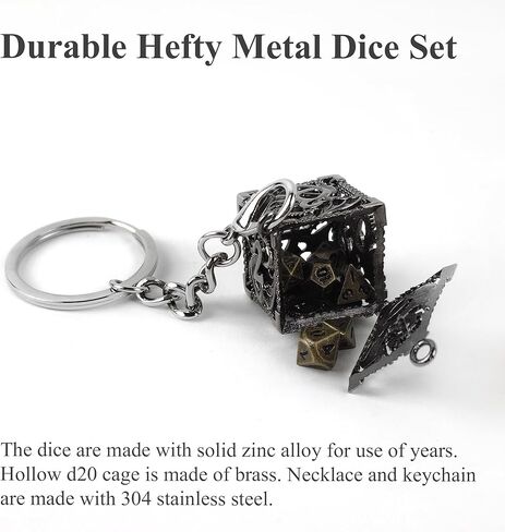 مجموعة نرد صغيرة من QIELIZI مع قلادة نرد مجوفة نحاسية D20 حافظة نرد عتيقة صغيرة معدنية صغيرة DND مجموعة نرد D&D سلسلة مفاتيح محمولة 7 قطع مجموعة نرد (4 برونزية/برونزية) in Kuwait