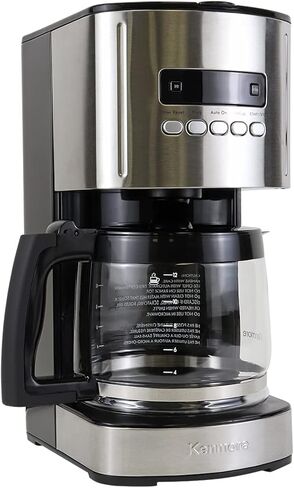 Kenmore Coffee Maker 12 cup Drip Coffee Machine Programmable Aroma Control Glass Carafe Reusable Filter Timer Digital Display Charcoal Water Filter Regular Bold Stainless Steel and Black in Kuwait
