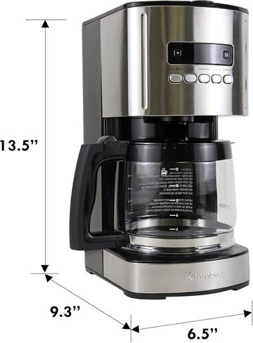 Kenmore Coffee Maker 12 cup Drip Coffee Machine Programmable Aroma Control Glass Carafe Reusable Filter Timer Digital Display Charcoal Water Filter Regular Bold Stainless Steel and Black in Kuwait