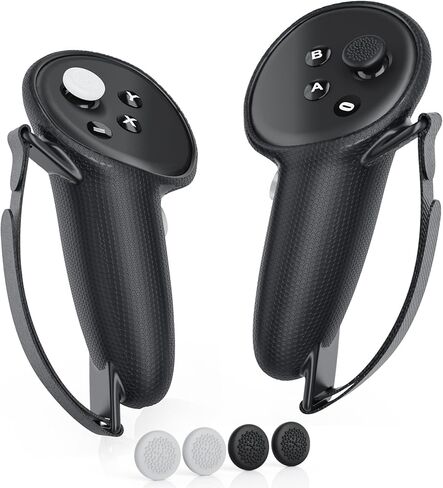 غطاء مقابض وحدة التحكم لملحقات Meta/Oculus Quest 3، أشرطة تحكم من السيليكون مع فتحة البطارية وأشرطة المفصل، أغطية عصا التحكم زوجان، أسود in Kuwait
