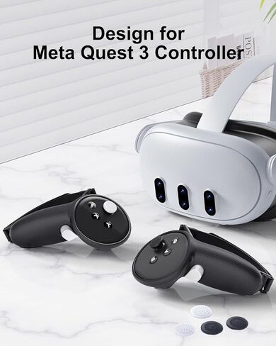غطاء مقابض وحدة التحكم لملحقات Meta/Oculus Quest 3، أشرطة تحكم من السيليكون مع فتحة البطارية وأشرطة المفصل، أغطية عصا التحكم زوجان، أسود in Kuwait