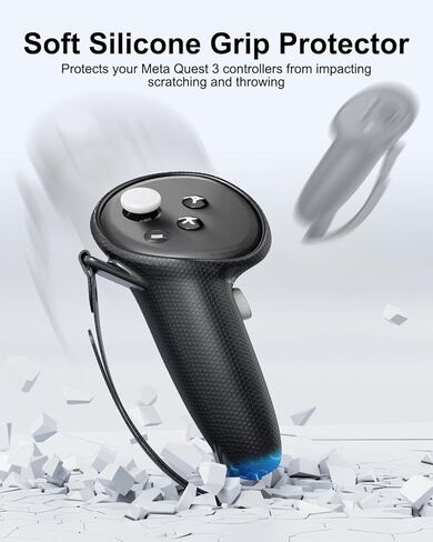 غطاء مقابض وحدة التحكم لملحقات Meta/Oculus Quest 3، أشرطة تحكم من السيليكون مع فتحة البطارية وأشرطة المفصل، أغطية عصا التحكم زوجان، أسود in Kuwait