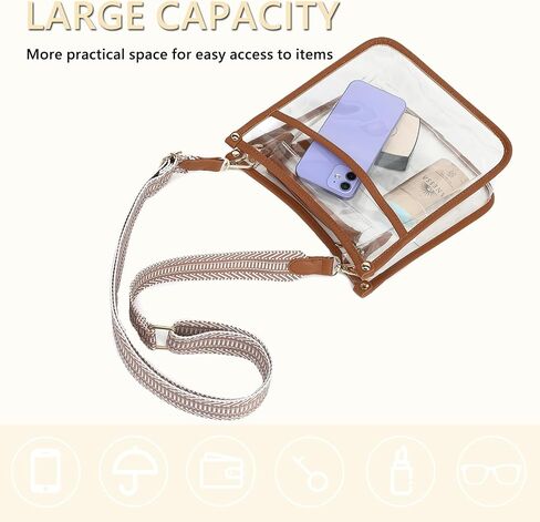 Clear Crossbody Bag for Women,Clear Purse Stadium Approved with Wide Removable Strap,Clear Shoulder bag for Concert in Saudi Arabia