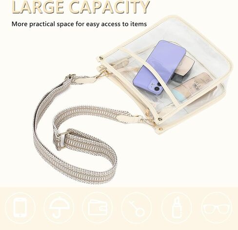 Clear Crossbody Bag for Women,Clear Purse Stadium Approved with Wide Removable Strap,Clear Shoulder bag for Concert in Saudi Arabia