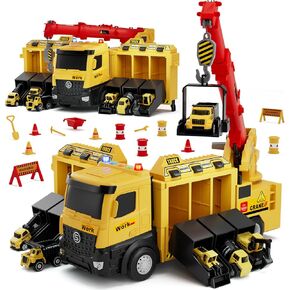 Lehoo Castle Construction Truck Toys for Boys 3 4 5 Years Old, Construction Vehicles with Light & Sound, Crane Truck Toys Birthday Gifts for Kids 3 4 5 Years Old in Kuwait