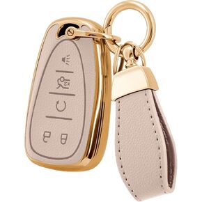 Soft Upper Leather TPU Key fob Cover Case for Chevy Cruze Malibu Camaro Traverse Spark Equinox Sonic Volt Bolt with Keychain (Gold-edged Light Pink, 5 Buttons) in Kuwait