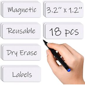 Dry Erase Magnetic Labels, 3.2 x 1.2 Inch Reusable Locker Name Tags, Magnetic Stickers for Whiteboard, Fridges, School, Classroom, Office, Home, 18 Pieces White Color in Saudi Arabia