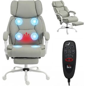 HOMCOM Massage Office Chair with Lumbar Heat, Ergonomic Executive Desk Chair with Adjustable Headrest, 6 Points Vibration, High Back, Reclining, Padded Armrests, Footrest, PU Leather, Black in Saudi Arabia