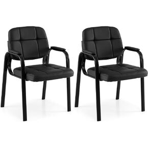 Giantex Waiting Room Guest Chairs Set of 2, Leather Office Reception Chairs with Padded Armrests, Metal Frame, Stationary Side Chairs No Wheels for Conference Meeting Lobby Home, Black in Kuwait
