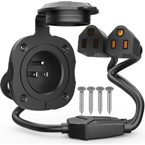 PAULINN 15 Amp 125V AC Power Inlet Port Plug W/ Integrated Dual 18" Extension Cord, NEMA 5-15 RV Flanged Inlet Y Splitter Cable with Waterproof & Back Cover, 2 Pole 3-Wire Shore Power Plug for Boat in Saudi Arabia