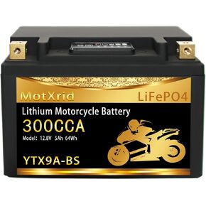 بطارية دراجة نارية ليثيوم YTX9A-BS، بديل جيد لبطارية YTX7A-BS/YTX9-BS/YTZ10S-BS/YTX12A-BS، بطارية Powersports 12V 5Ah 300CCA LiFePO4 مع BMS، متوافقة مع الدراجات النارية، سكوتر، UTV، Jet Ski in Kuwait