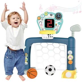 2026 Updated 4 in 1 Adjustable Basketball Hoop Soccer Goal for Toddlers 1-3,Kids Sports Toys with Golf Toy, LED Scoreboard, Music & Educational Games,Indoor & Outdoor Baby Activity Center in Saudi Arabia