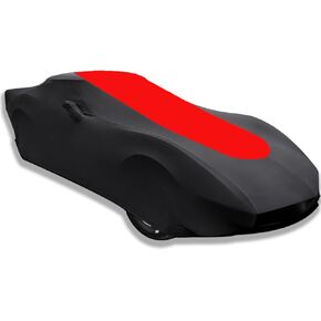 Indoor Car Cover Custom Fit for Porsche 911/Boxster/718/Cayman, Stretch Satin Anti-Wrinkle No Faded UV Resistant Dust-Proof Protection with Storage Bag（Black & Red） in Saudi Arabia
