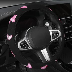 AUTOYOUTH Butterfly Embroidery Steering Wheel Cover for Women Girls Anti-Slip Cute Car Wheel Protector Universal 15 Inch Fit for Vehicle, Car, Auto, SUV in Kuwait
