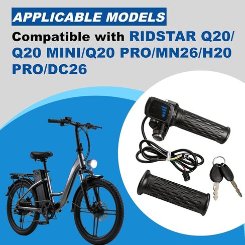 ترقية خنق تويست كامل لRidstar Q20، Ebike خنق 3 دبوس 48V التوصيل والتشغيل، شاشة LCD مع قفل مفتاح مقاوم للماء IP66، مقابض خنق سهلة التركيب لRidstar Q20/Q20Pro/H20/H26Pro in Kuwait
