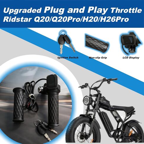 ترقية خنق تويست كامل لRidstar Q20، Ebike خنق 3 دبوس 48V التوصيل والتشغيل، شاشة LCD مع قفل مفتاح مقاوم للماء IP66، مقابض خنق سهلة التركيب لRidstar Q20/Q20Pro/H20/H26Pro in Kuwait
