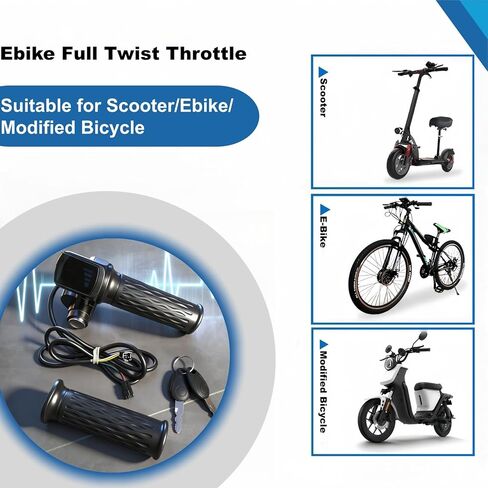 ترقية خنق تويست كامل لRidstar Q20، Ebike خنق 3 دبوس 48V التوصيل والتشغيل، شاشة LCD مع قفل مفتاح مقاوم للماء IP66، مقابض خنق سهلة التركيب لRidstar Q20/Q20Pro/H20/H26Pro in Kuwait