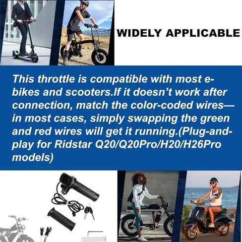 ترقية خنق تويست كامل لRidstar Q20، Ebike خنق 3 دبوس 48V التوصيل والتشغيل، شاشة LCD مع قفل مفتاح مقاوم للماء IP66، مقابض خنق سهلة التركيب لRidstar Q20/Q20Pro/H20/H26Pro in Kuwait