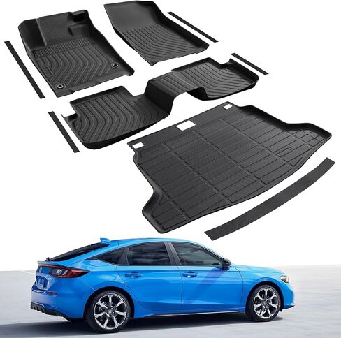 سجادات أرضية وبطانة شحن لسيارة Honda Civic Hatchback 2022 2023 2024 2025 2026، 9 قطع سجادة سيارة TPE لسيارة Honda Civic 2022-2026، سجادة أرضية لجميع الأحوال الجوية وحصيرة صندوق السيارة وواقي عتبة الباب in Kuwait