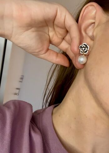 Fashion Designer Inspired Rhinestone Imitation Pearl Camellia Flower Charm Dangle Drop Earrings for Women in Saudi Arabia