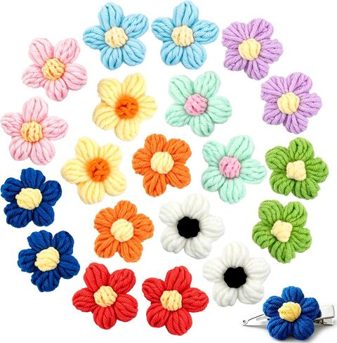 20Pcs Small Crochet Flower, Colorful Knitted Sewing Flowers Embellishments, Assorted DIY Crochet Floral Decoration for Clothing Backpacks Hair Accessories in Kuwait