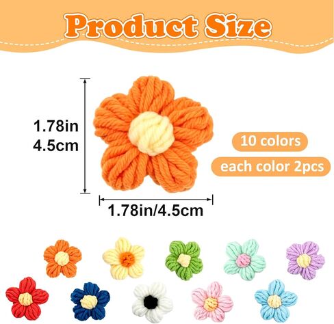 20Pcs Small Crochet Flower, Colorful Knitted Sewing Flowers Embellishments, Assorted DIY Crochet Floral Decoration for Clothing Backpacks Hair Accessories in Kuwait