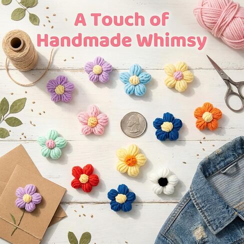 20Pcs Small Crochet Flower, Colorful Knitted Sewing Flowers Embellishments, Assorted DIY Crochet Floral Decoration for Clothing Backpacks Hair Accessories in Kuwait