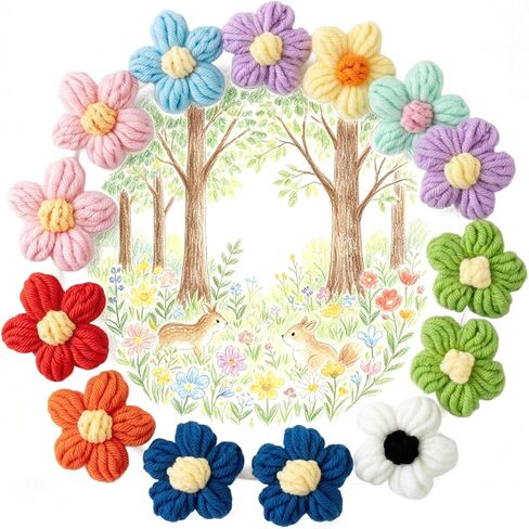 20Pcs Small Crochet Flower, Colorful Knitted Sewing Flowers Embellishments, Assorted DIY Crochet Floral Decoration for Clothing Backpacks Hair Accessories in Kuwait