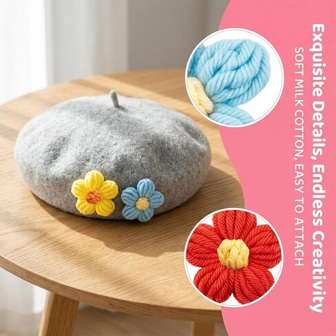 20Pcs Small Crochet Flower, Colorful Knitted Sewing Flowers Embellishments, Assorted DIY Crochet Floral Decoration for Clothing Backpacks Hair Accessories in Kuwait